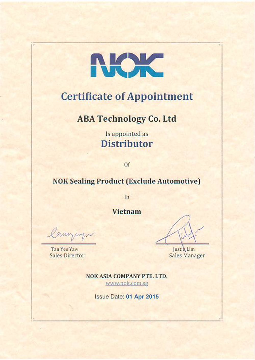 Chứng thư đại lý NOK