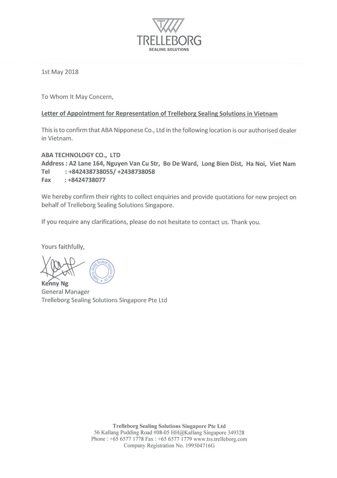 Chứng thư đại lý Trelleborg